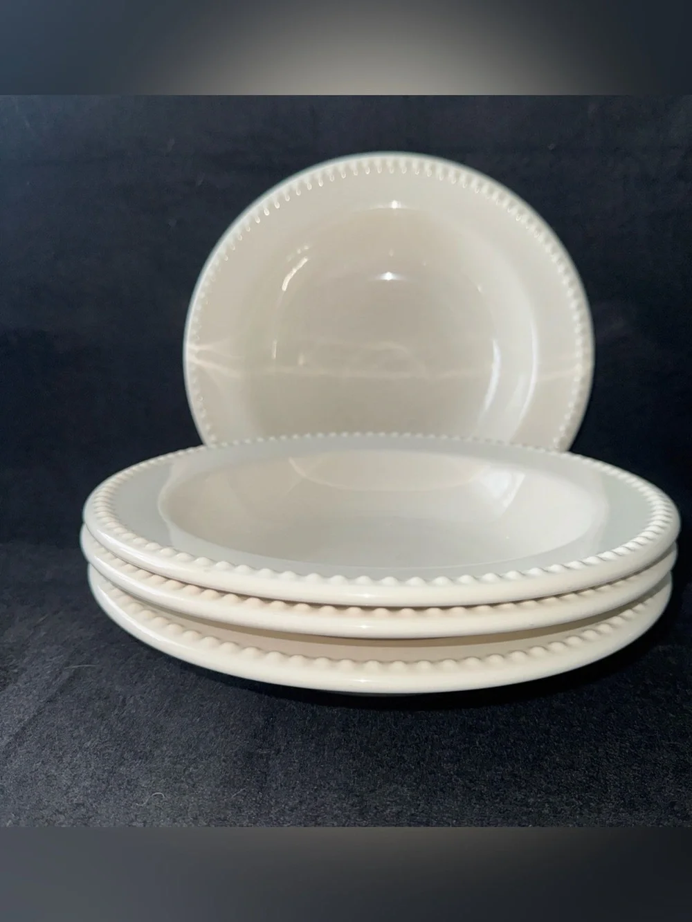 4 Pc Vintage Pottery Barn Emma Ivory Soup Pasta Bowl Beaded Portugal 9 1/2